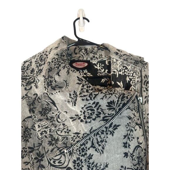 Dumb Clothing Gray & Black Floral Side Asymmetrical Zipper Jacket Women Sz M/L - Picture 3 of 8
